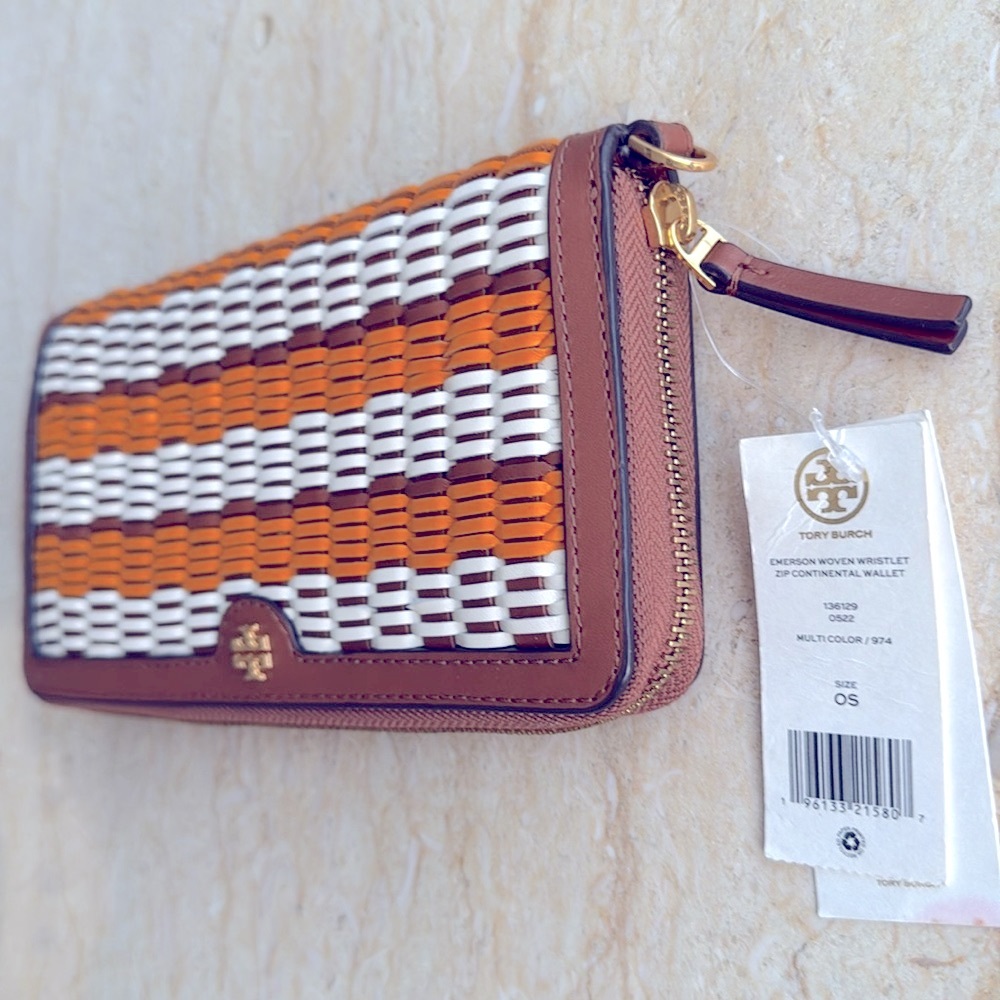 NWT Tory Burch Emerson Woven Leather Wristlet Zip Continental Wallet. - Picture 3 of 7